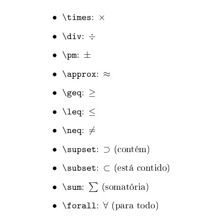 Alguns símbolos matemáticos do LaTeX