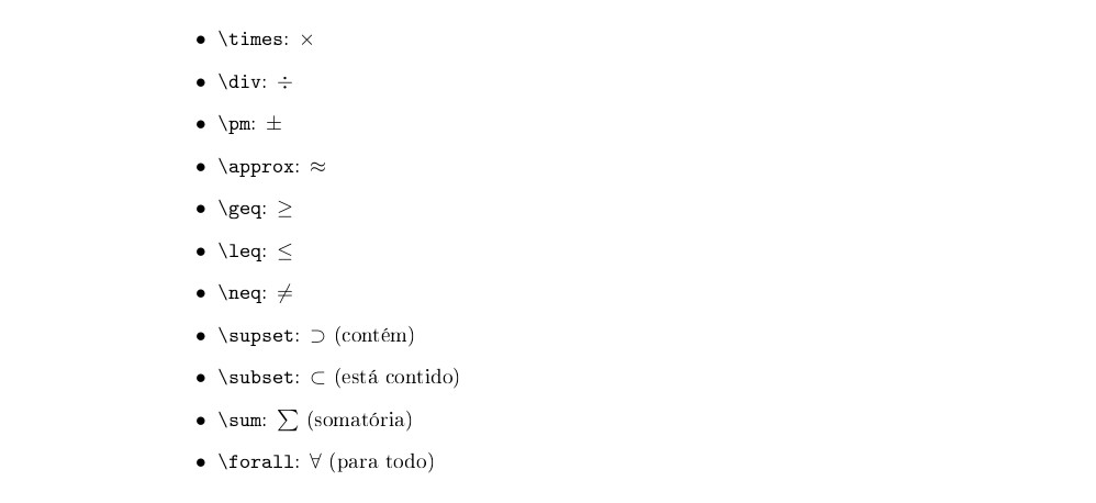 Alguns símbolos matemáticos do LaTeX