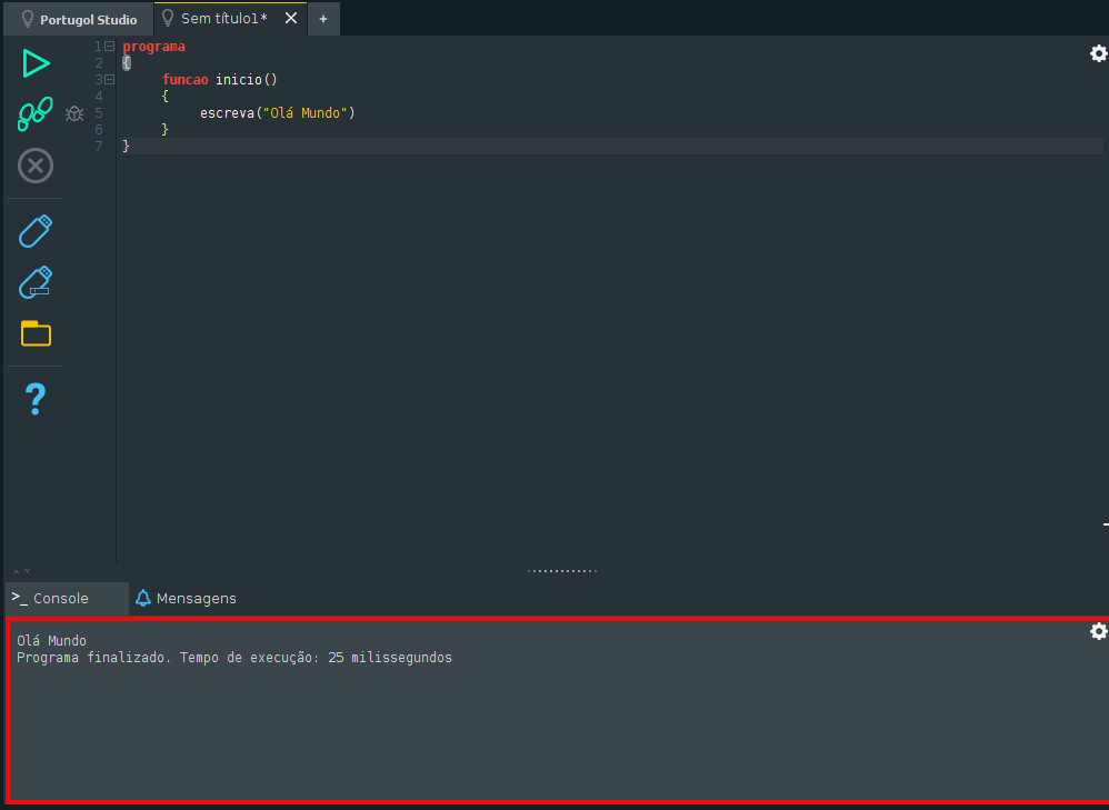 Aba Console do Portugol Studio