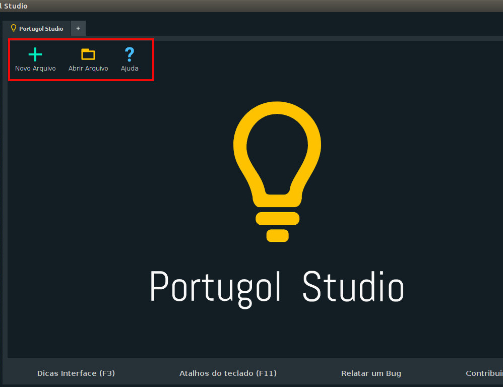 Ícones da parte superior do Portugol Studio